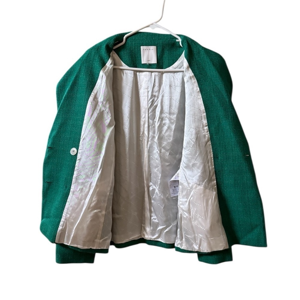 SANDRO Jacy Tweed Double Breasted Blazer Emerald Green Sz 42 EU / US 10 - Picture 4 of 11
